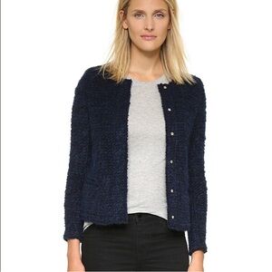 IRO Billa Wool Blend Snap Front Jacket Navy Blue Size 34 XS